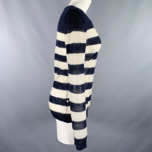 SCOTCH AND SODA Size M Navy Cream Stripe Crew Neck Pullover - Picture 2 of 6